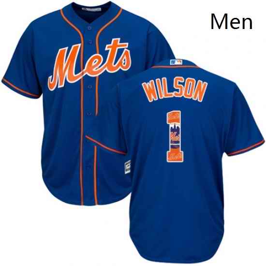 Mens Majestic New York Mets 1 Mookie Wilson Authentic Royal Blue Team Logo Fashion Cool Base MLB Jersey